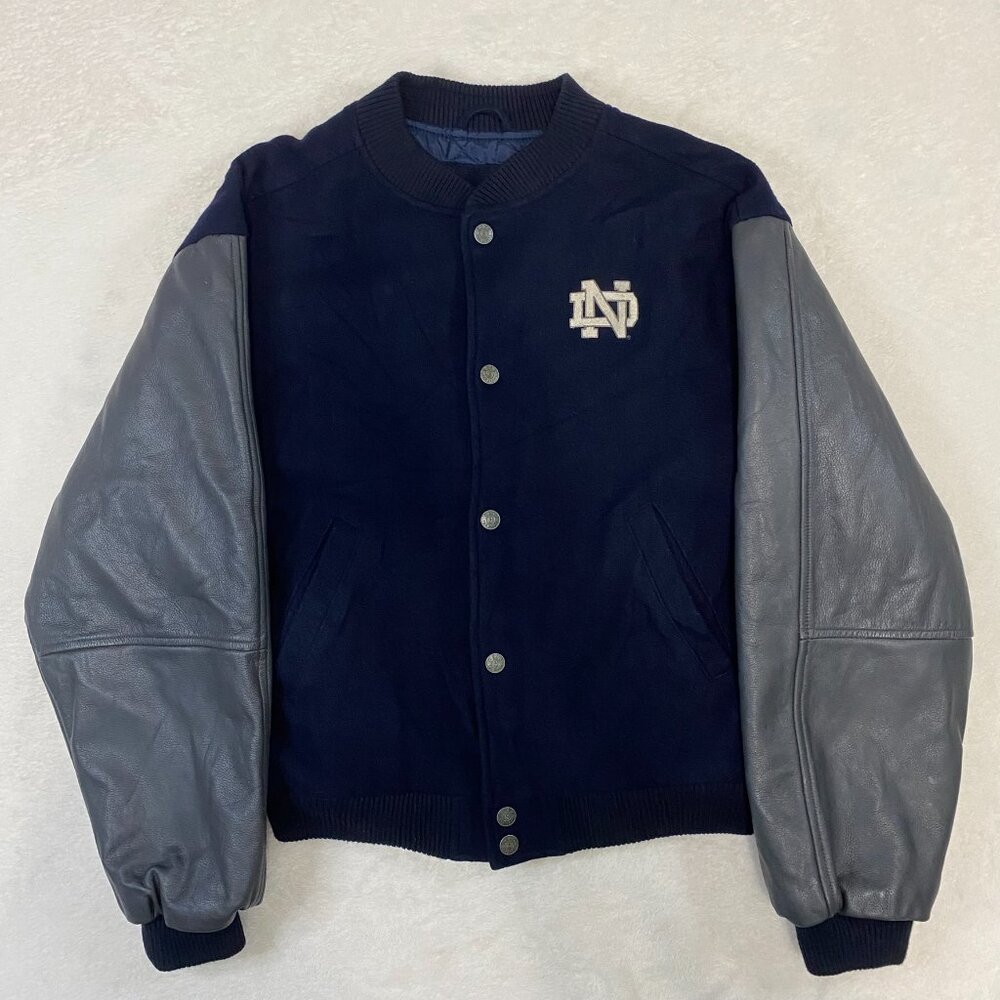 Vintage Gear Notre Dame Leather Wool Varsity College Letterman Bomber Jacket S